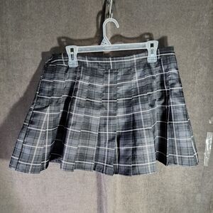 Ardene Black Grey White Plaid Polyester Blend Pleated Mini Skirt VG+ XL